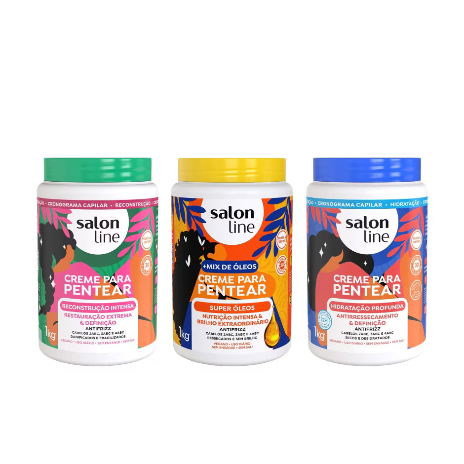 Cronograma Capilar com 3 cremes para pentear Salon Line