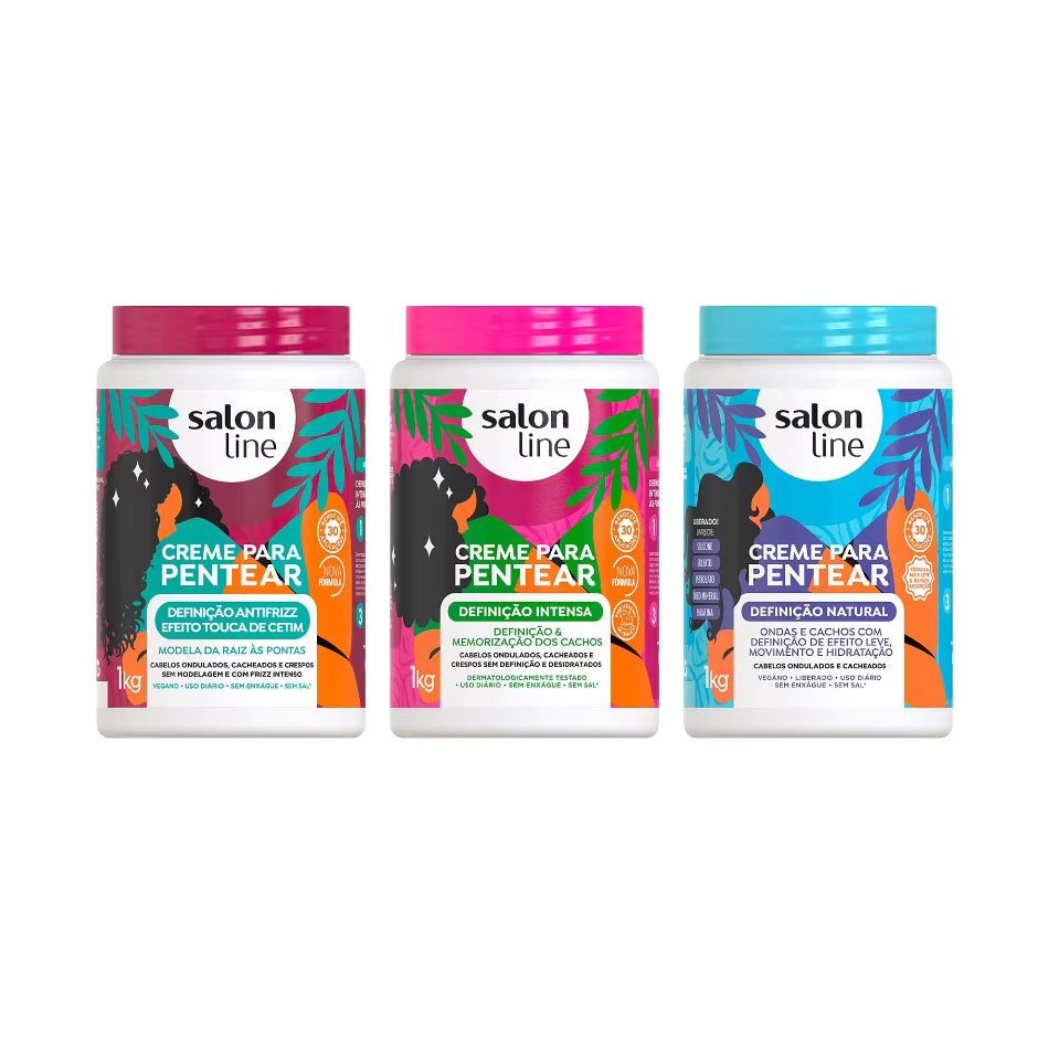 Kit com 3 Cremes Para Pentear Definição Salon Line
